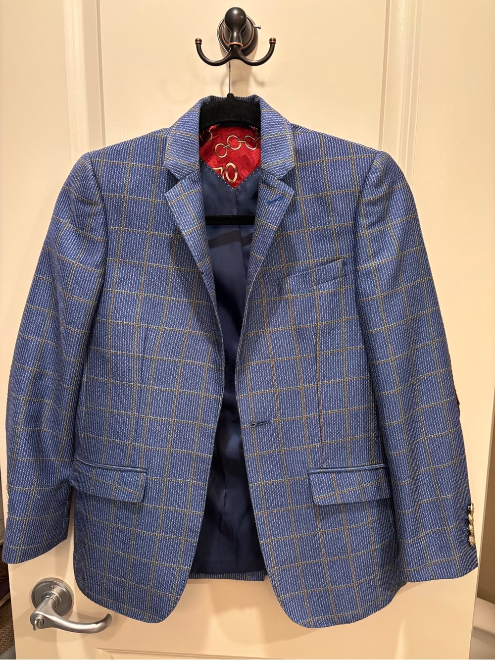 Italian Blue Windowpane Blazer with contrasting trim